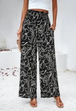 Elegant Printed Trousers Summer Loose Elastic High Waist Straight Pants For Beach Vacation Womens Clothing - Image 8